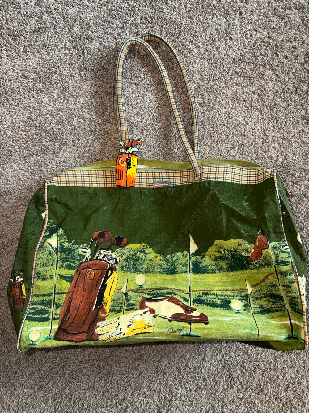 vintage green Golf-Print Tote Bag by Anne Ormsby